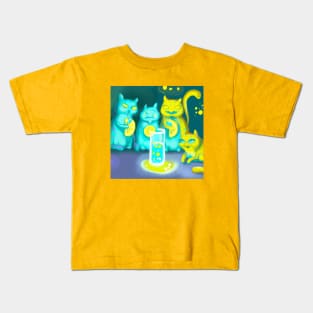 Several Glowing Blue Cats Bring Lemon Offerings to a Glass of Water Kids T-Shirt